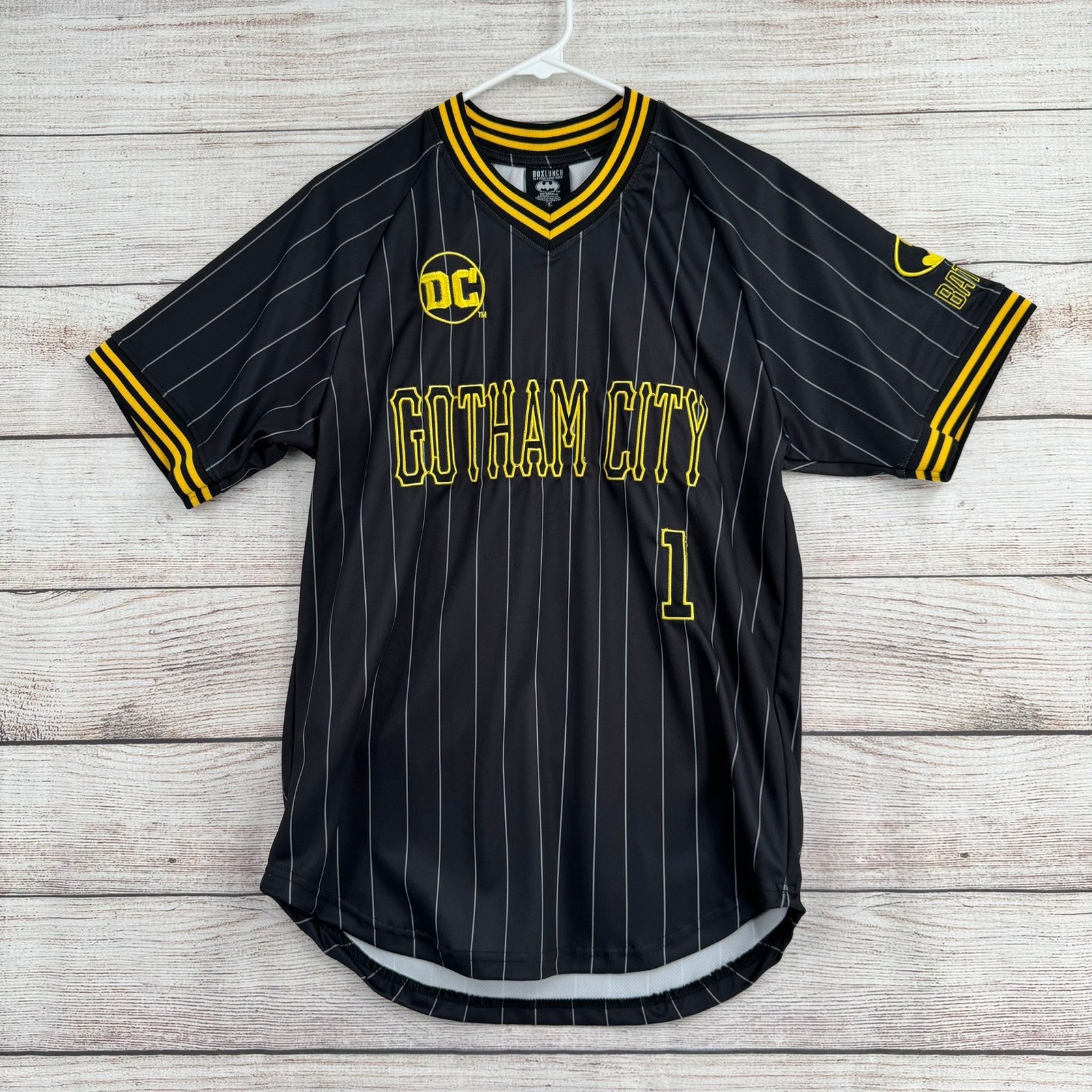 Box Lunch Dc Batman Bruce Wayne 1 Jersey Adult Small Black Yellow
